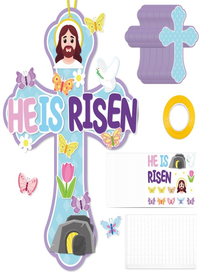 80UncleKimby 48PCS Easter Crafts for Kids He is Risen Make Your Own Jesus Resurrection Cross Hanging Decorations Classroom Activity Church Party Decor Gifts（Blue） - Image 1